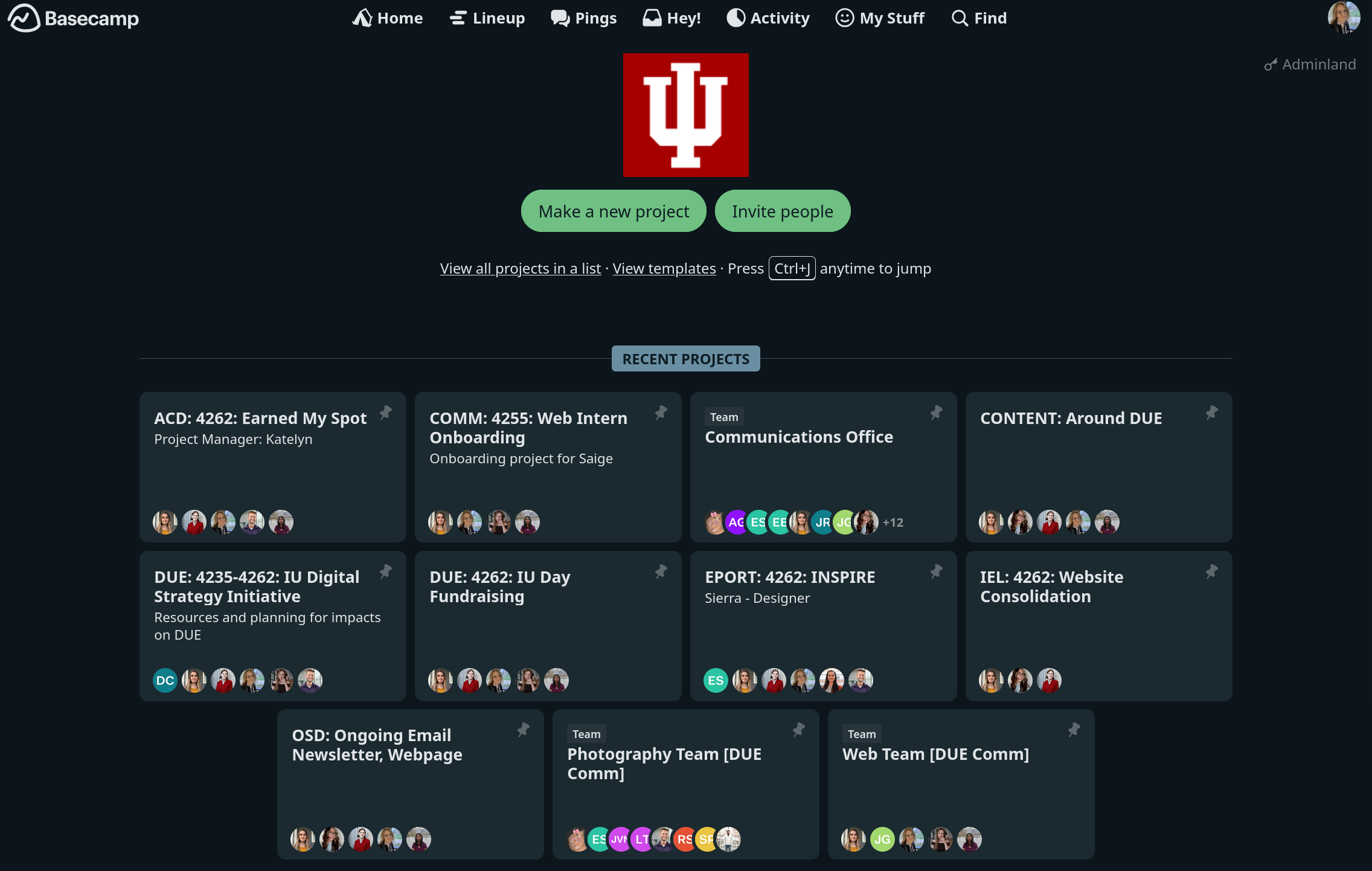 Basecamp dashboard showing 9 open projects and 1 open task. There is a large fish overlaid on a POV of Magnum XL-200 at Cedar Point in the center of the dashboard.